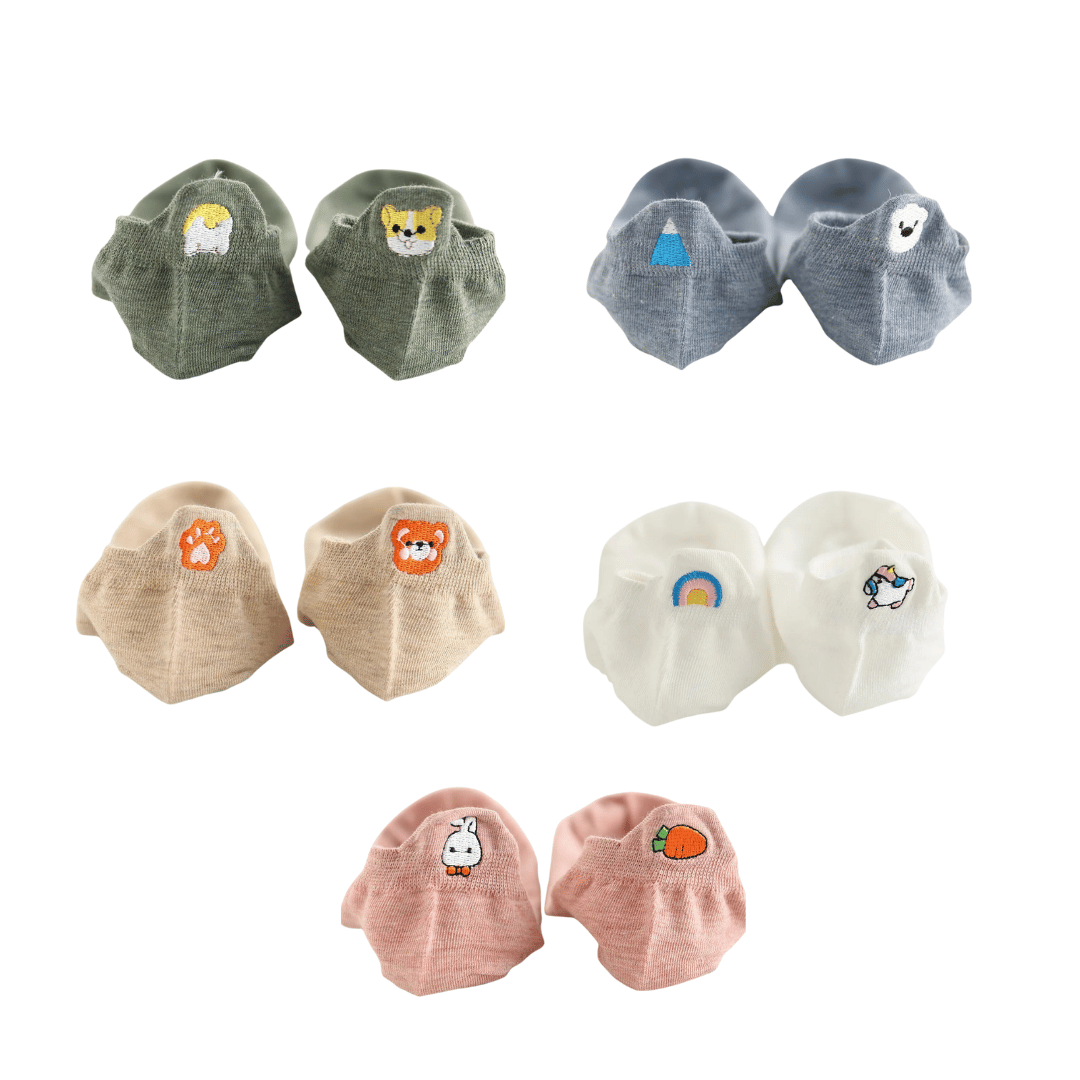 Meias Animais Fofos Bordadas - 5 pares [FRETE GRÁTIS]