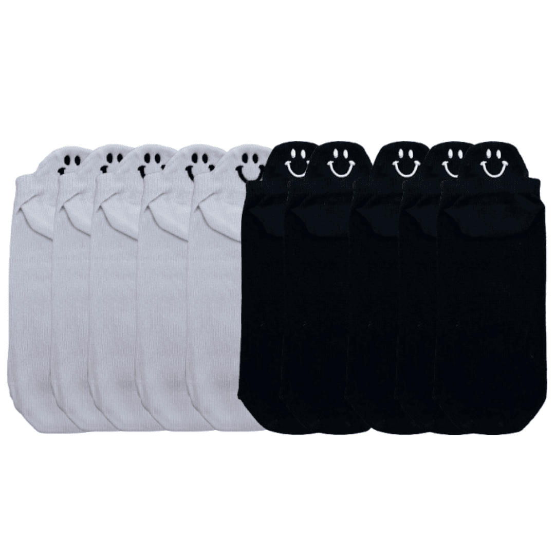 Meias Sorrisos Cores Únicas Bordadas - 10 pares [FRETE GRÁTIS]