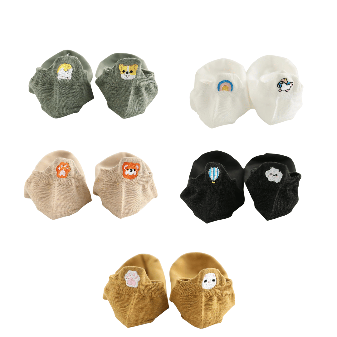 Meias Animais Fofos Bordadas - 5 pares [FRETE GRÁTIS]