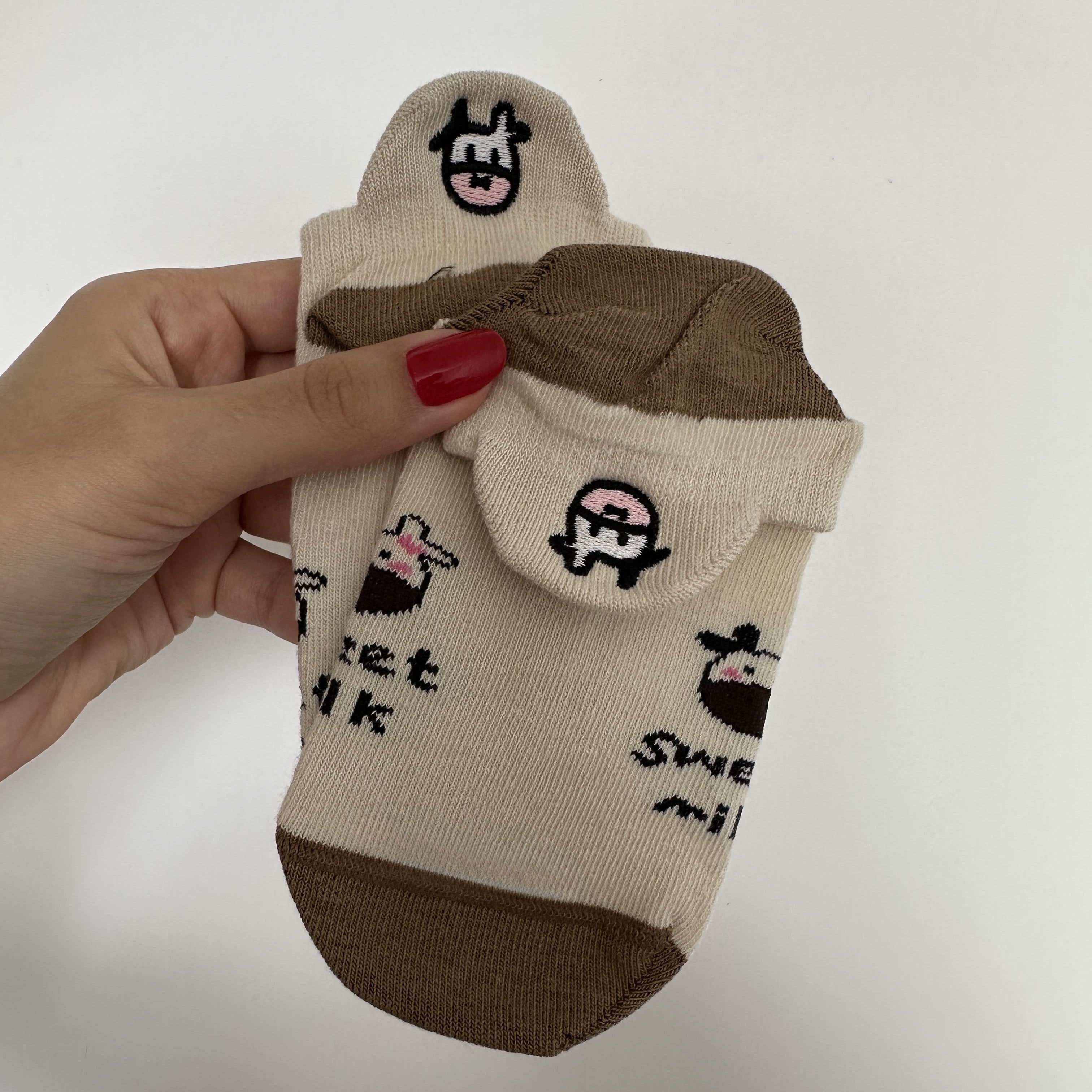 Meias Vaquinha Marrom Bordadas - 5 pares [FRETE GRÁTIS]