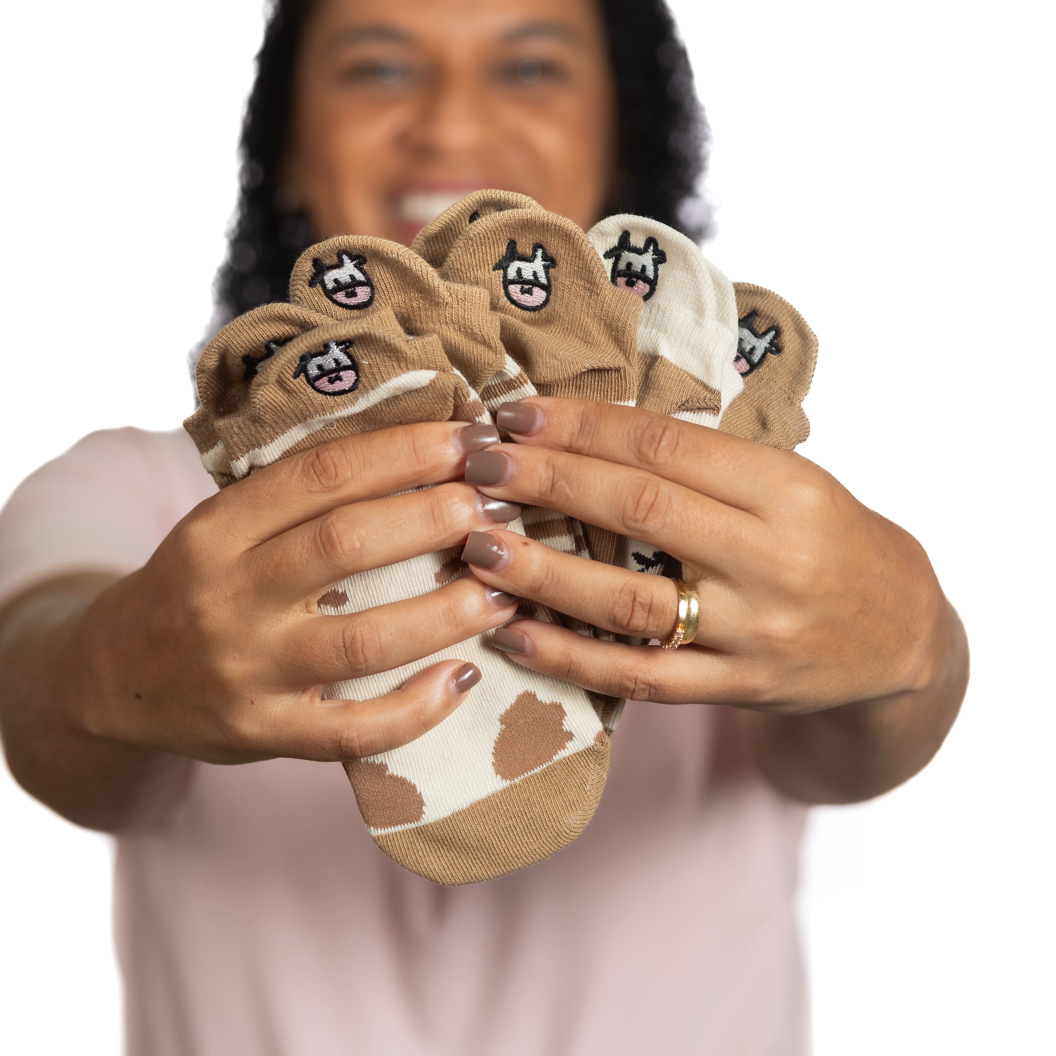 Meias Vaquinha Marrom Bordadas - 5 pares [FRETE GRÁTIS]