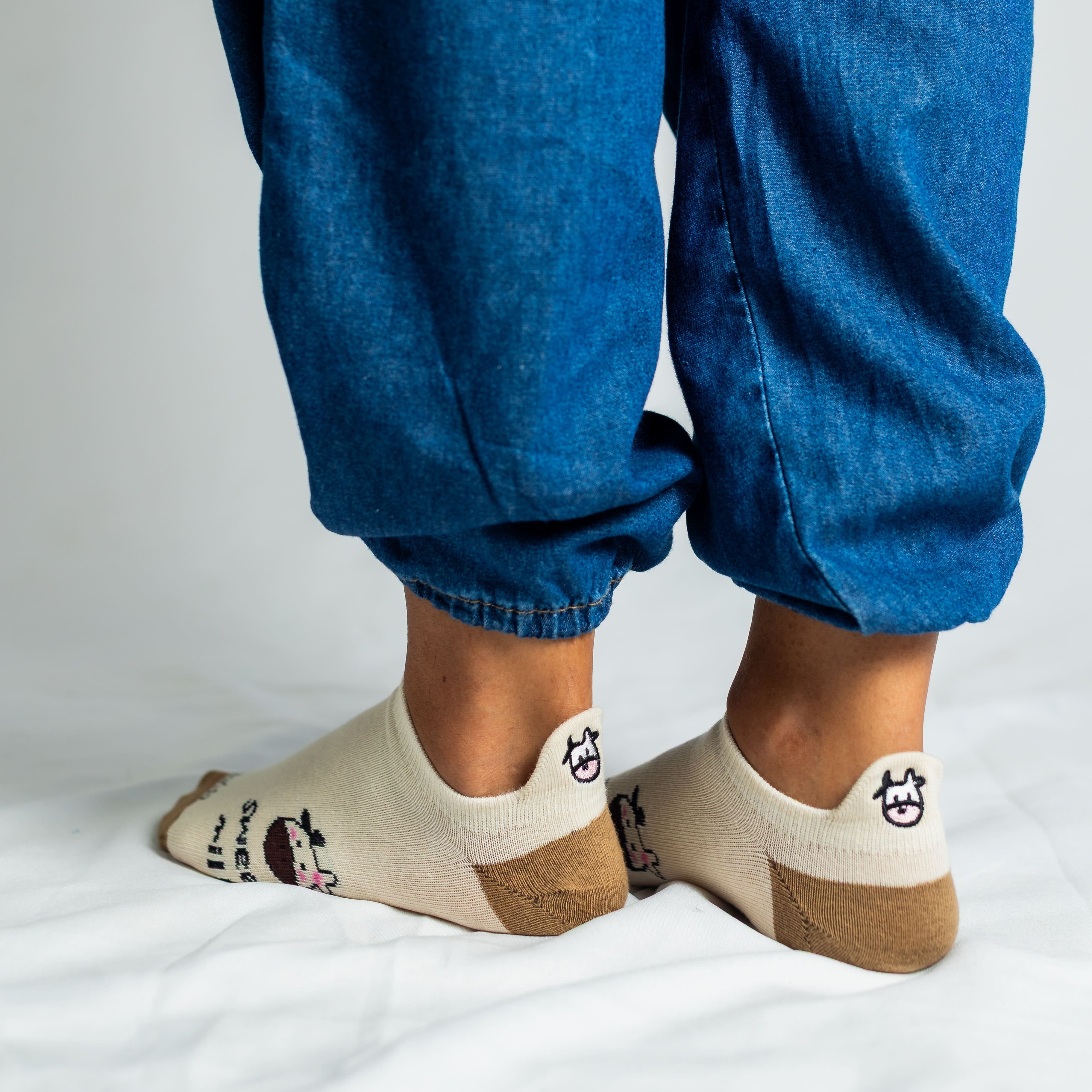 Meias Vaquinha Marrom Bordadas - 5 pares [FRETE GRÁTIS]