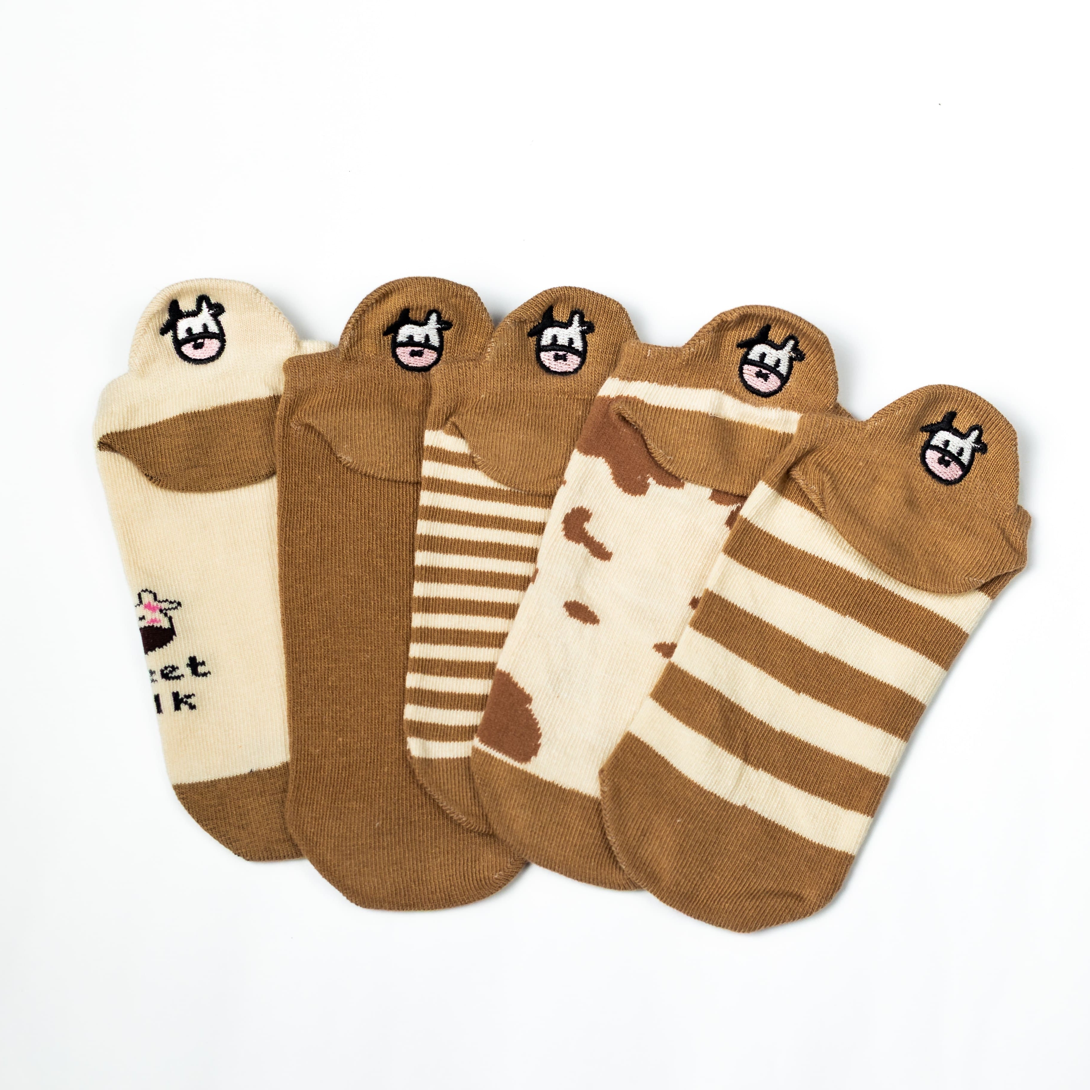 Meias Vaquinha Marrom Bordadas - 5 pares [FRETE GRÁTIS]