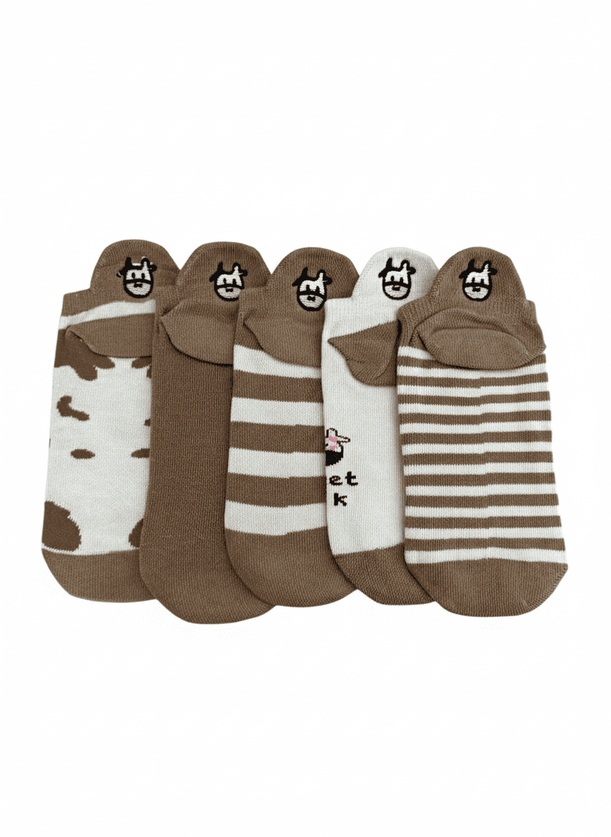 Meias Vaquinha Marrom Bordadas - 5 pares [FRETE GRÁTIS]