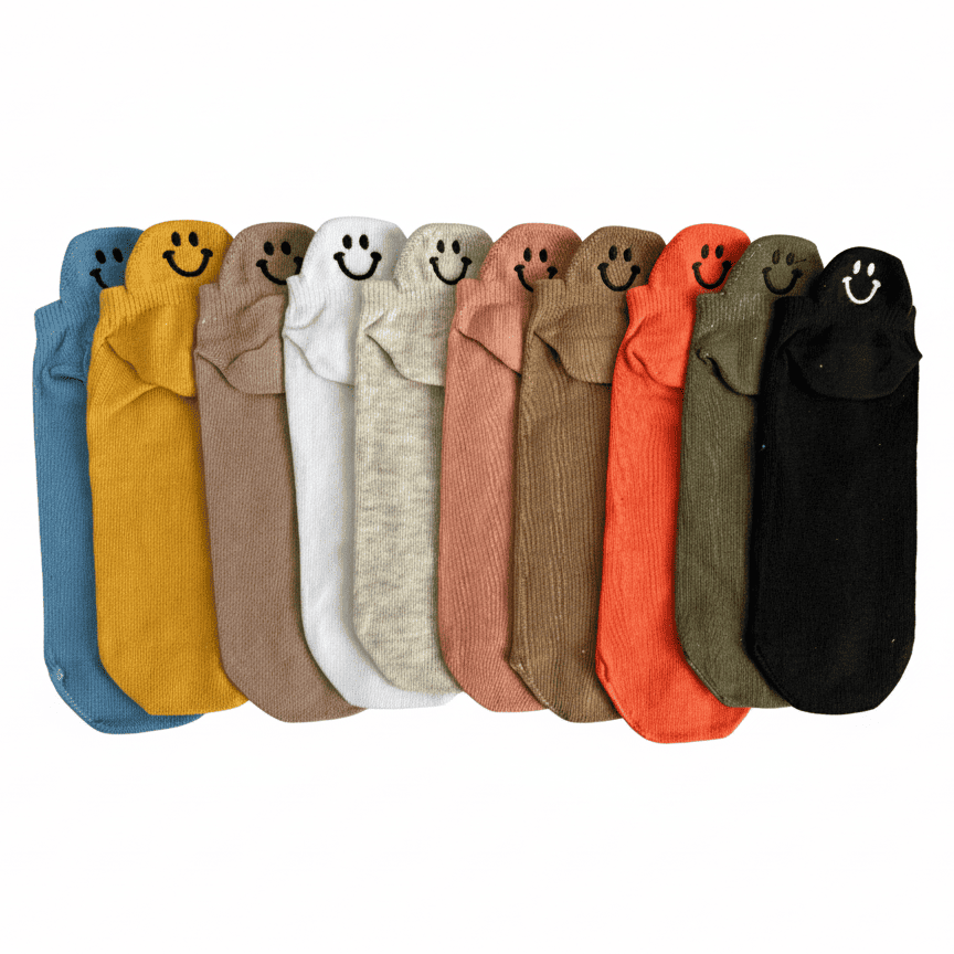 Meias Sorrisos Coloridas Bordadas - 10 pares [FRETE GRÁTIS]