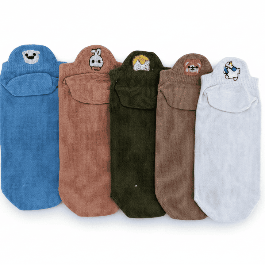 Meias Animais Fofos Bordadas - 5 pares [FRETE GRÁTIS]