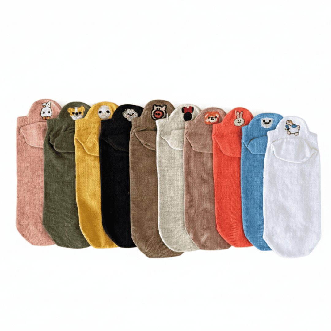 Meias Animais Fofos Bordadas - 10 pares [FRETE GRÁTIS]