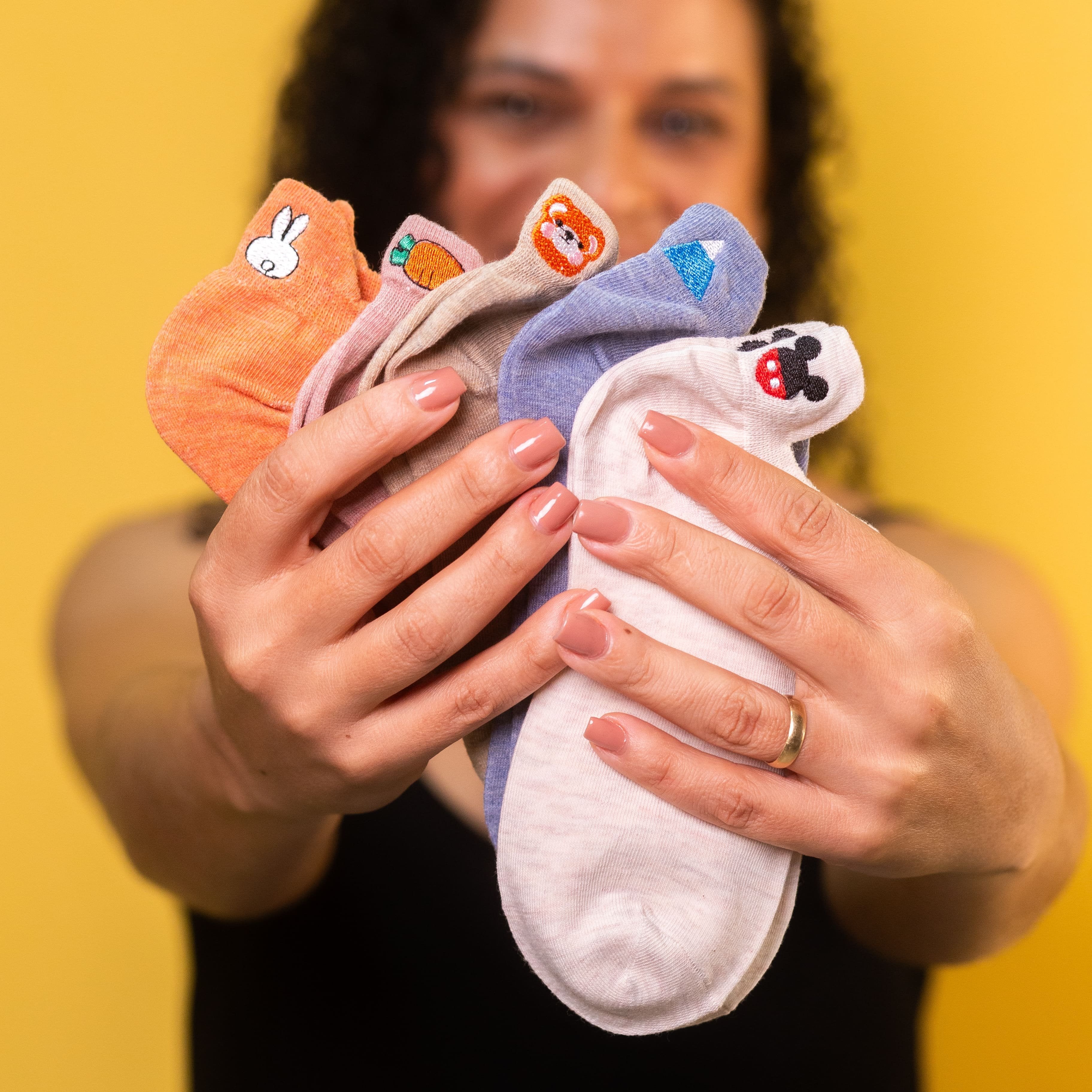 Meias Animais Fofos Bordadas - 5 pares [FRETE GRÁTIS]