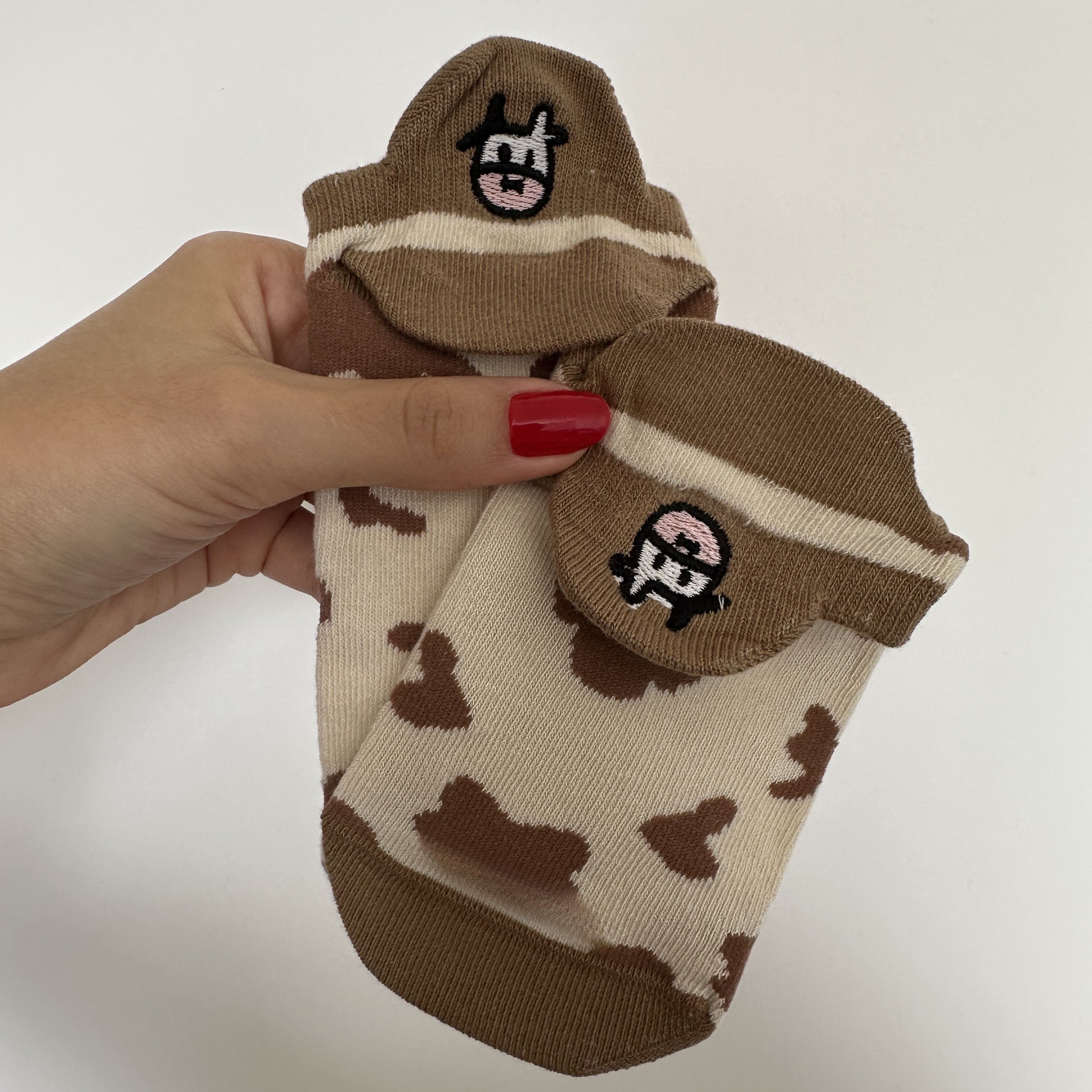 Meias Vaquinha Marrom Bordadas - 5 pares [FRETE GRÁTIS]